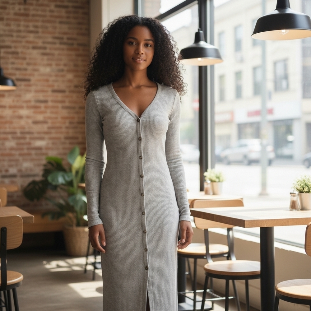 Lulu's Chic Gray Long Sleeve Maxi Dress